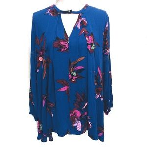 Free People Blue Floral Long Sleeve Blouse Size S